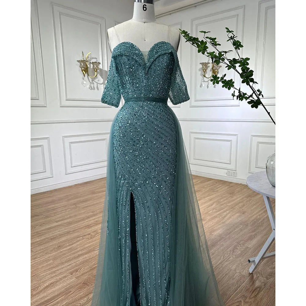 Turquoise Sweetheart Off-Shoulder Gown | Overskirt Party Dress