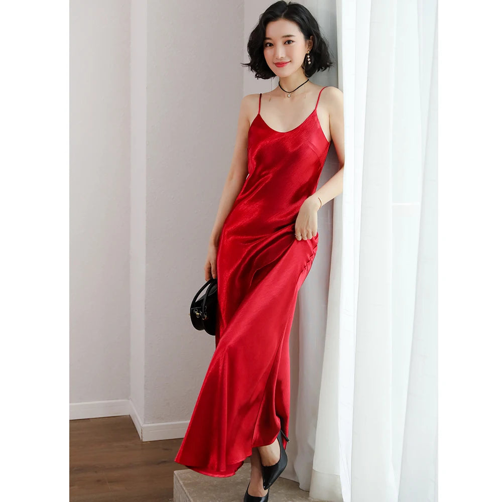 Satin Slip Dress – Spaghetti Strap Sexy Maxi Dress