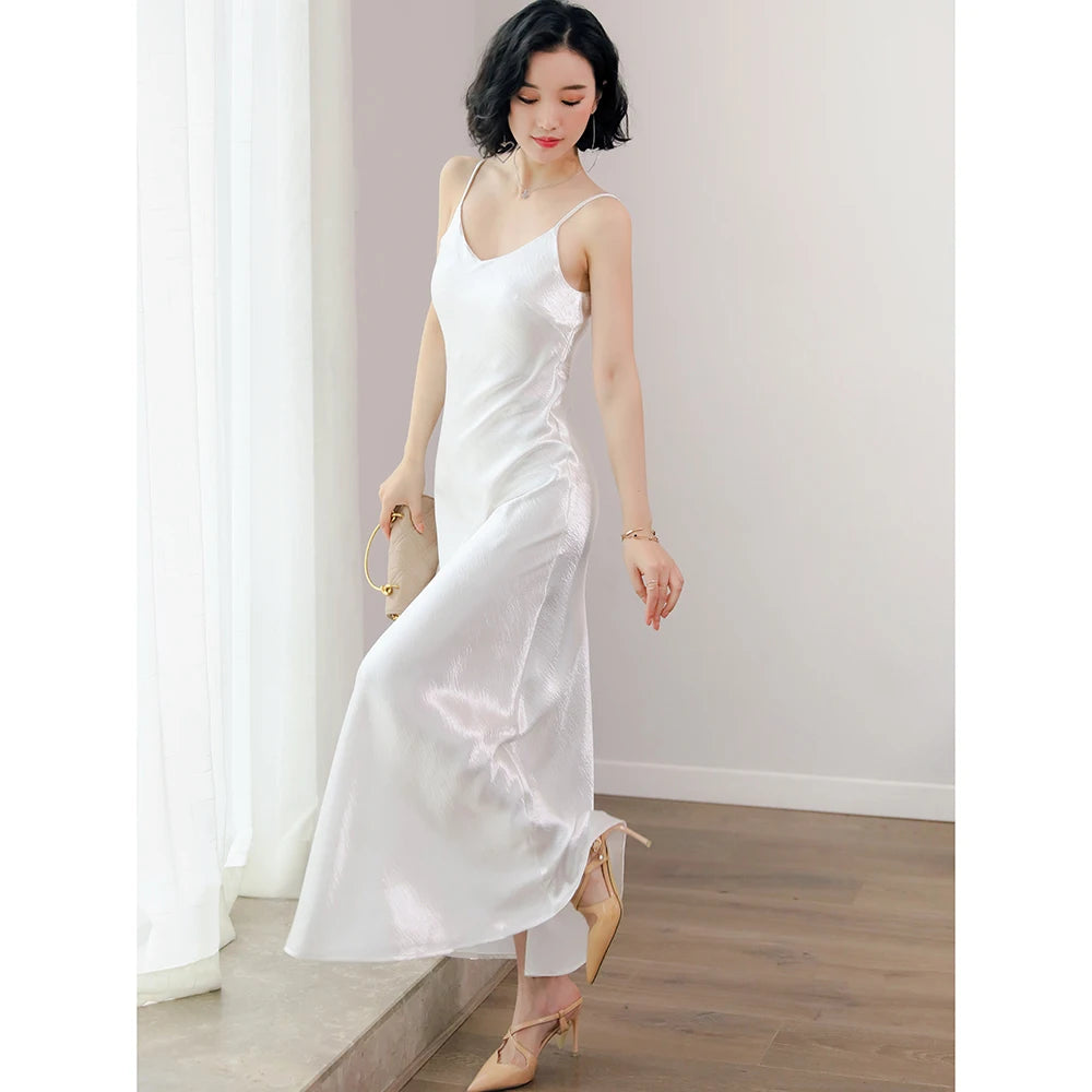 Satin Slip Dress – Spaghetti Strap Sexy Maxi Dress