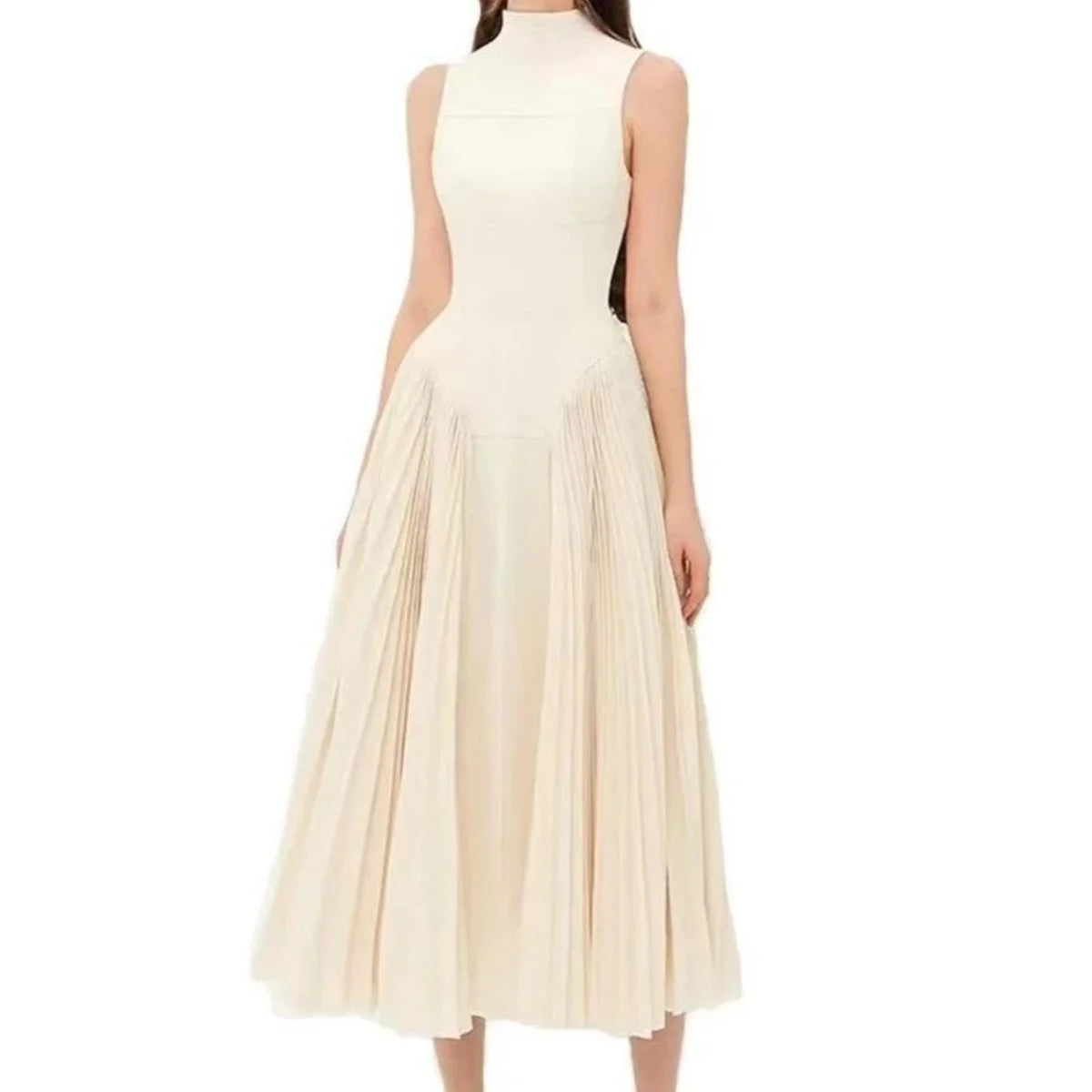 Beige sleeveless dress on a white background