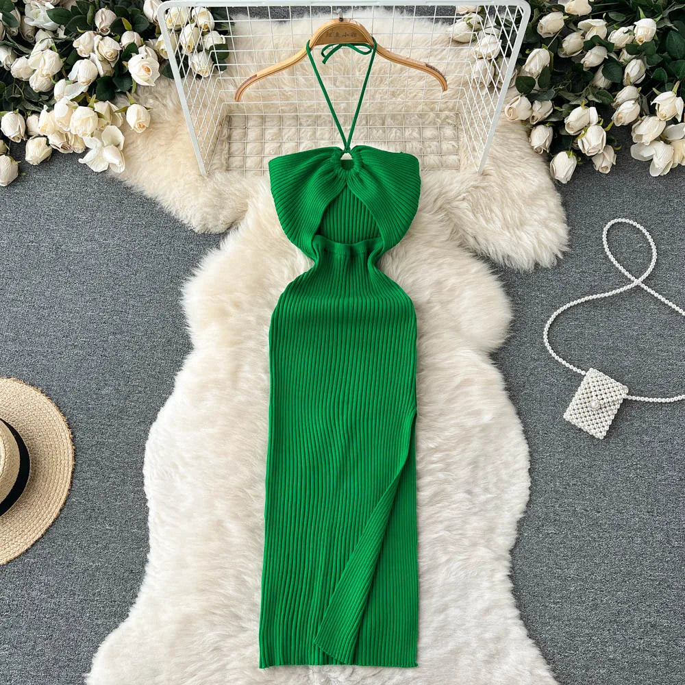 Split Knitted Bodycon Dress | Slim Elastic Dress