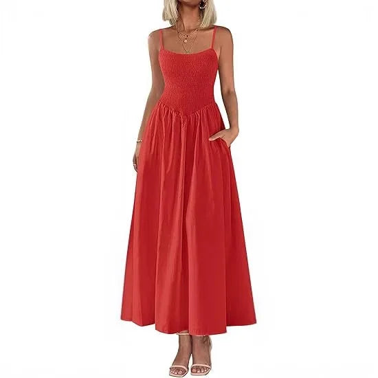 Dress With Square Neckline And Adjustable Thin Shoulder Strap