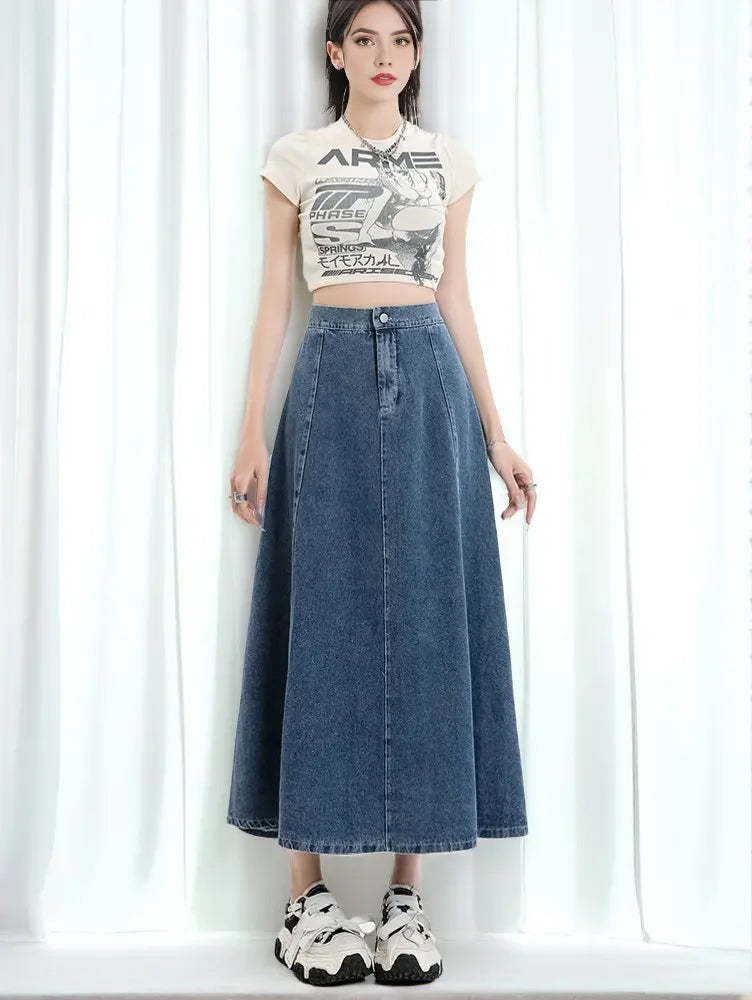 Summer High Waist A-Line Casual Blue Jean Skirt