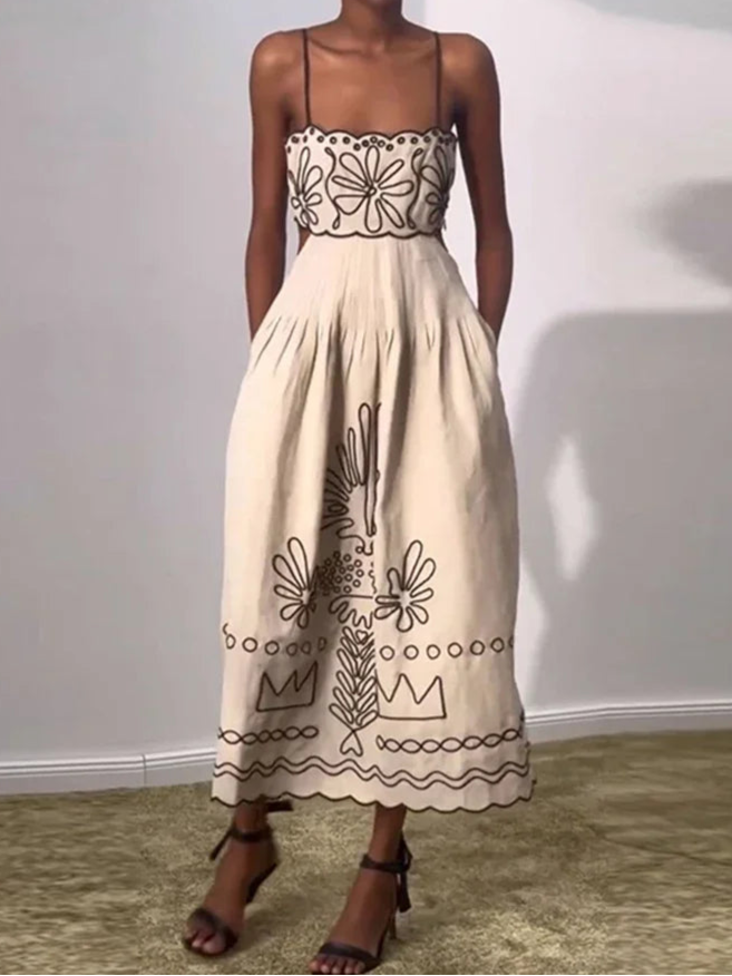 Sexy Hollow Out Backless Sleeveless Wave Hem Dress
