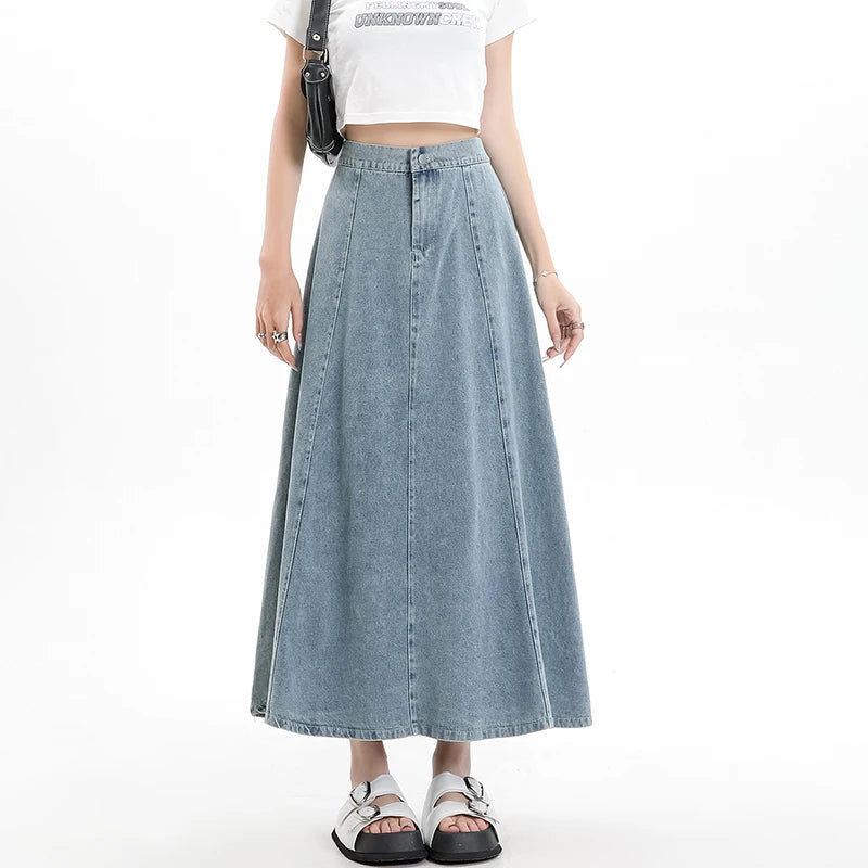 Summer High Waist A-Line Casual Blue Jean Skirt