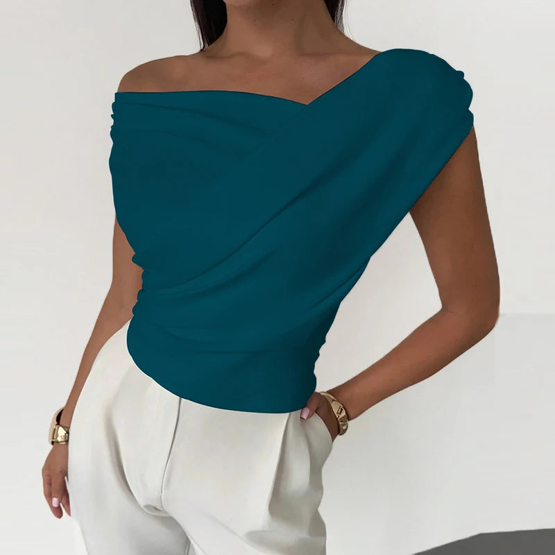 Elegant Slash Neck Sleeveless Tops | Simple T-Shirts
