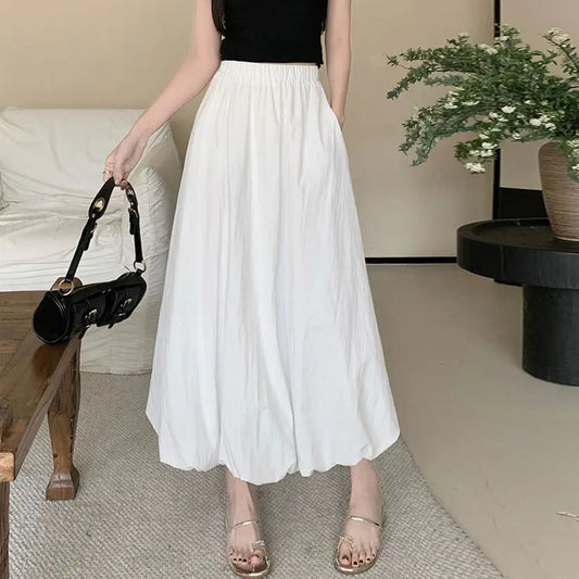 Puffy Flower Bud Skirt – High-Waisted A-Line Lantern Skirt
