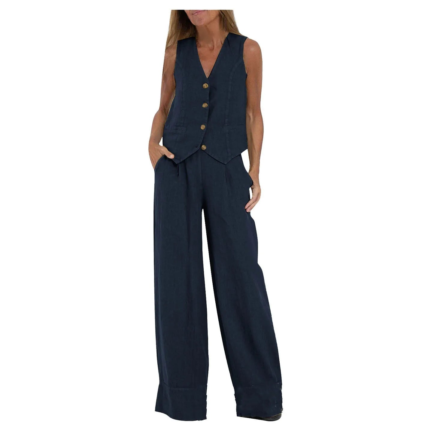 Vest & Pants Set – Sleeveless Color Splicing Casual Suit