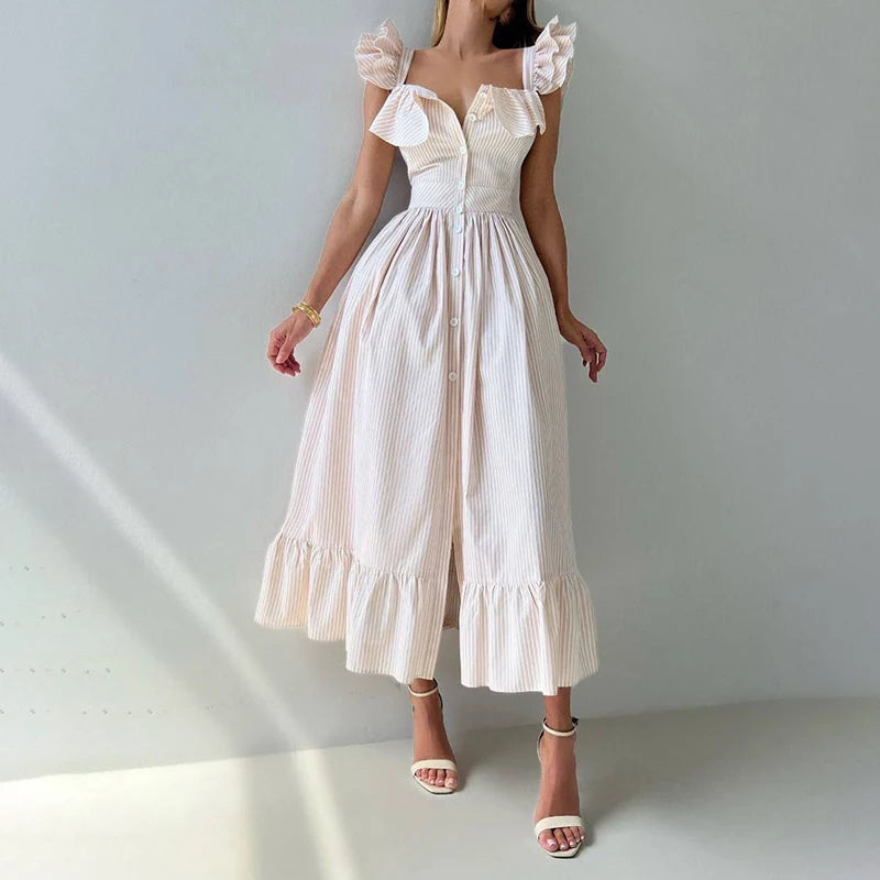 V-neck Sleeveless Draped Front Split Summer Party Dress