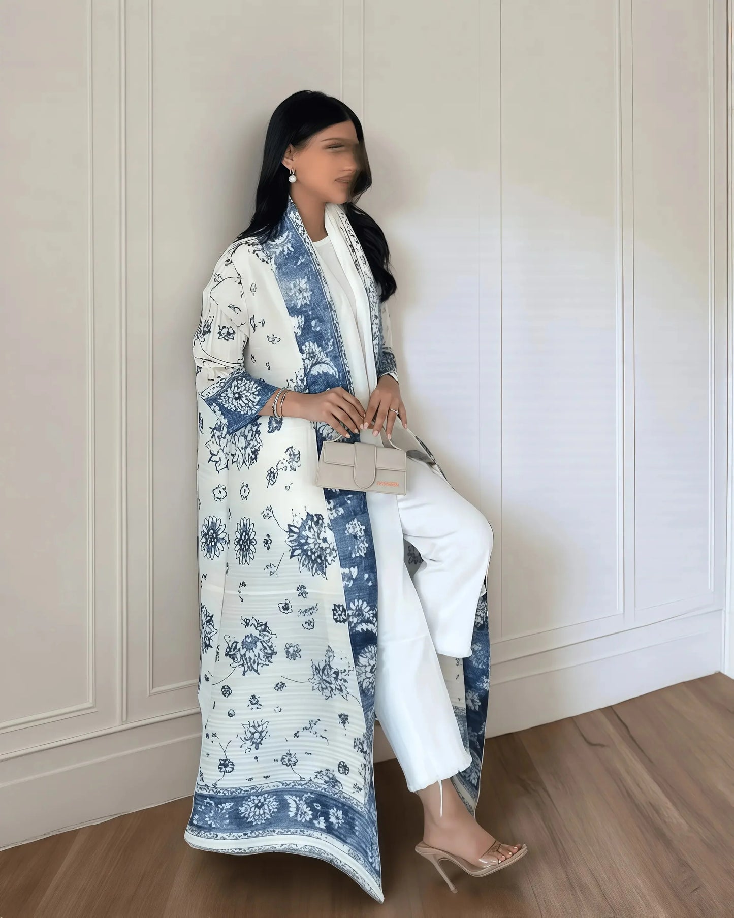 Women’s Long Coat | Printed Muslim Abaya with Waist Belt