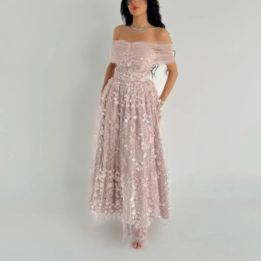Customized Sparkle Sequined Off-Shoulder Midi Dress