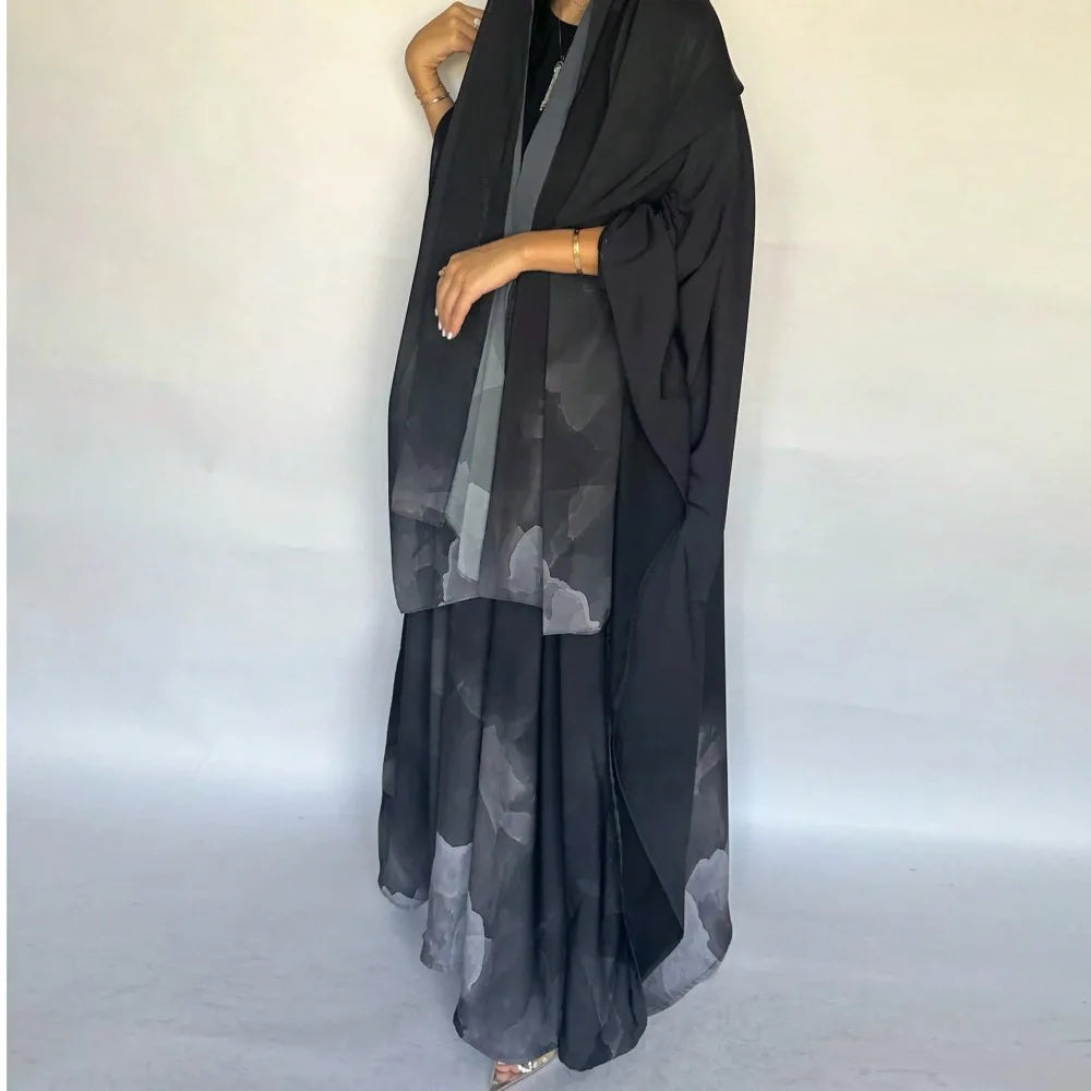 Middle Eastern Loose Tie Dye Abaya Muslim Full Sleeve Open Front Abayas Elegant Turkey Kaftan Arabian Maxi Dresses Women Jilbabs