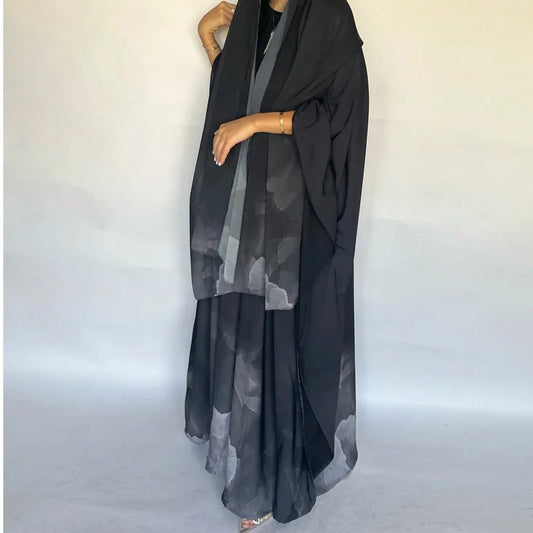 Middle Eastern Loose Tie Dye Abaya Muslim Full Sleeve Open Front Abayas Elegant Turkey Kaftan Arabian Maxi Dresses Women Jilbabs