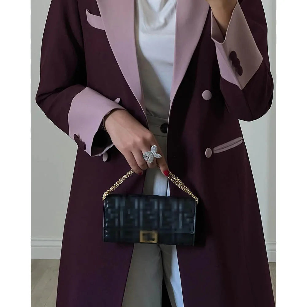 Elegant Double Breasted Peak Lapel Jacket Style Abaya Dress