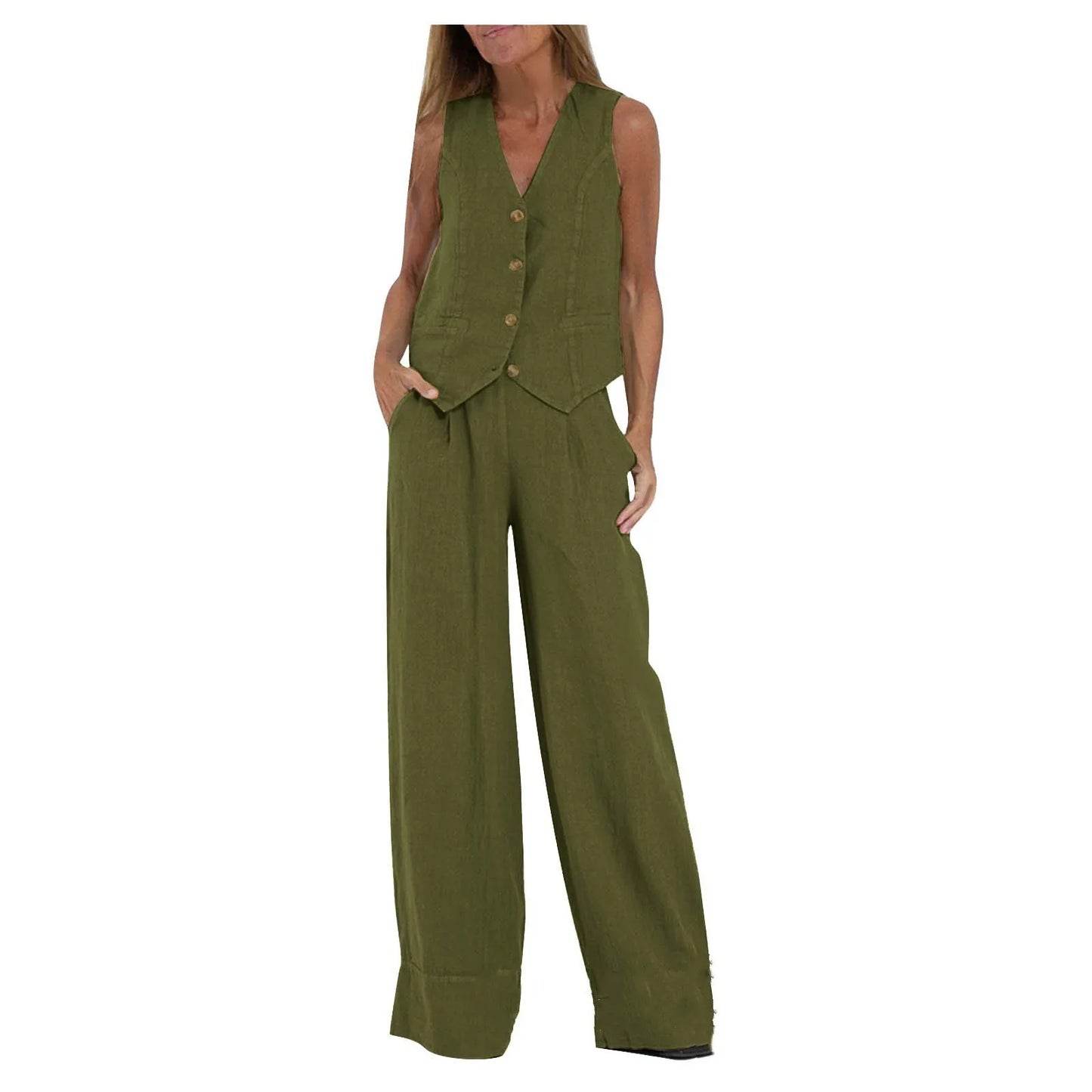 Vest & Pants Set – Sleeveless Color Splicing Casual Suit