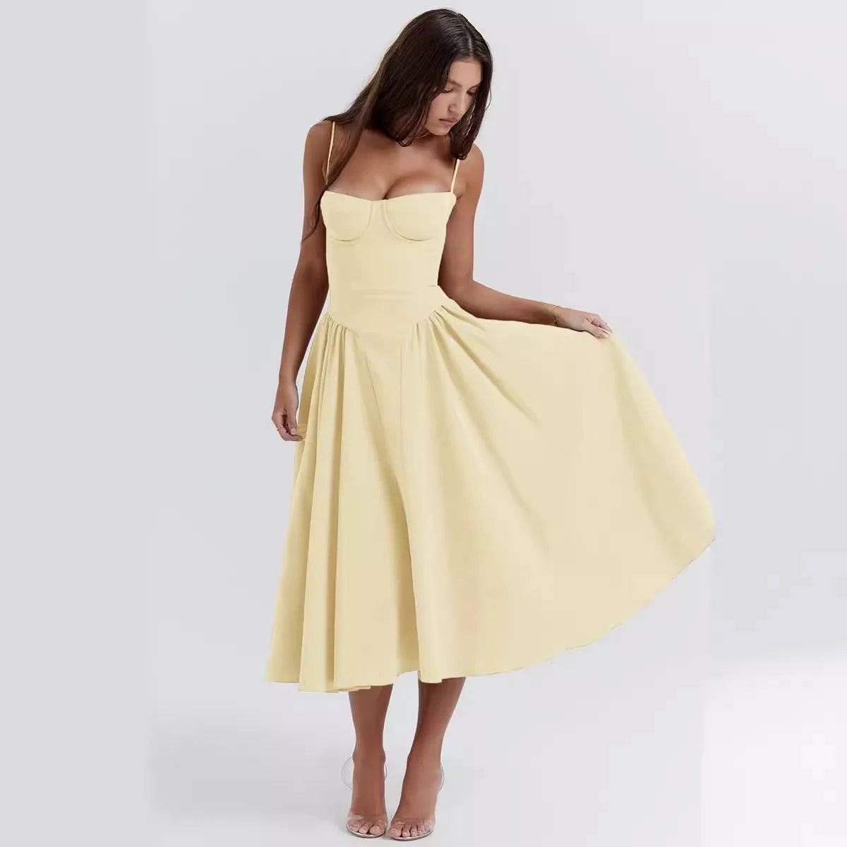 Sleeveless Backless Pleated Midi Dress | Sexy Summer A-Line Gown