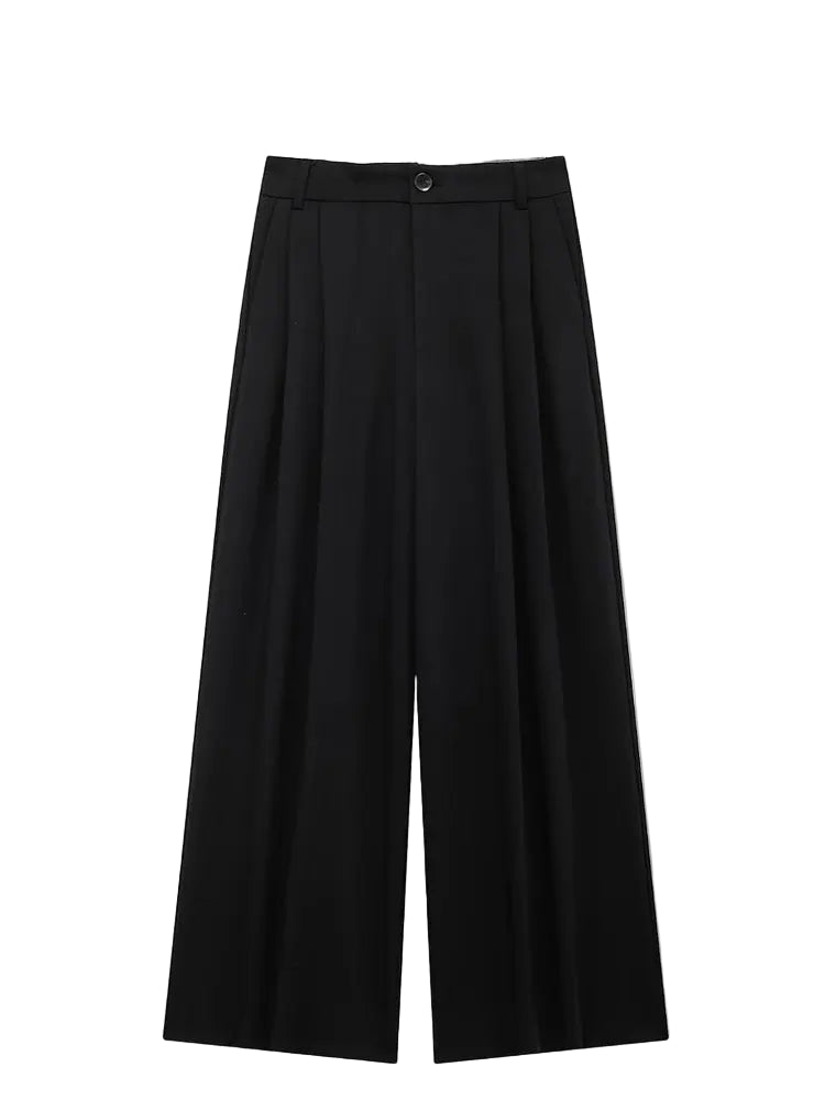 Black wide-leg pants with Trafza branding on a white background