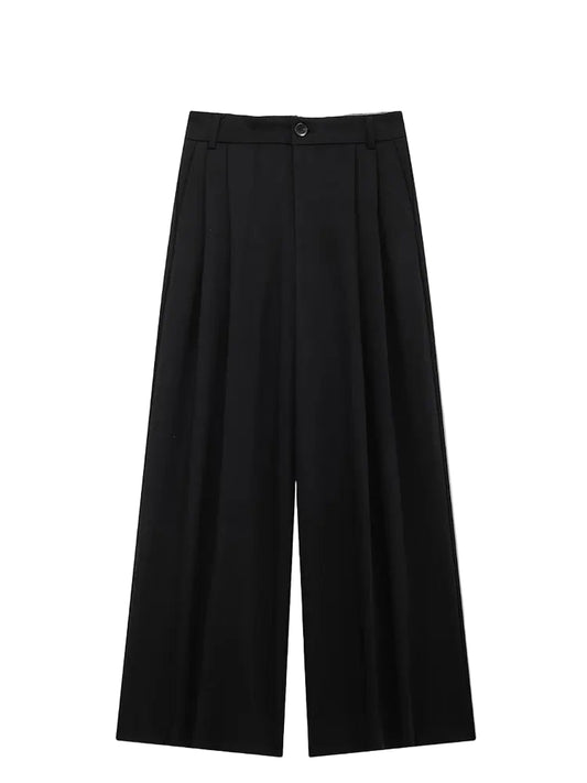 Black wide-leg pants with Trafza branding on a white background