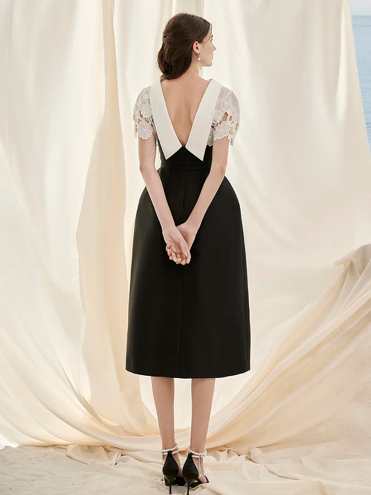 Lace Crochet Backless Dress – Sleeveless Patchwork High Waist