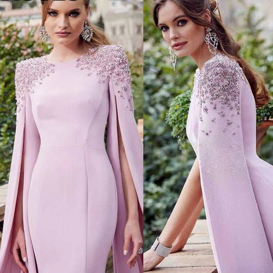 Light Purple Mermaid Dress – Round Neck with Cape Sleeves