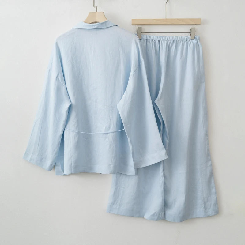 2025 Summer Women Linen Kimono Blouse Pants sets