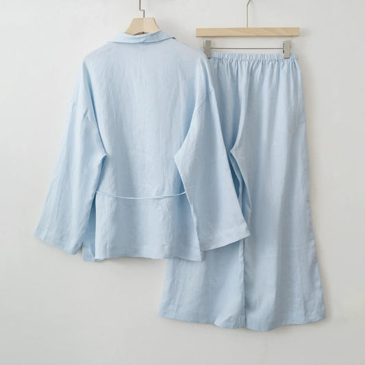 2025 Summer Women Linen Kimono Blouse Pants sets