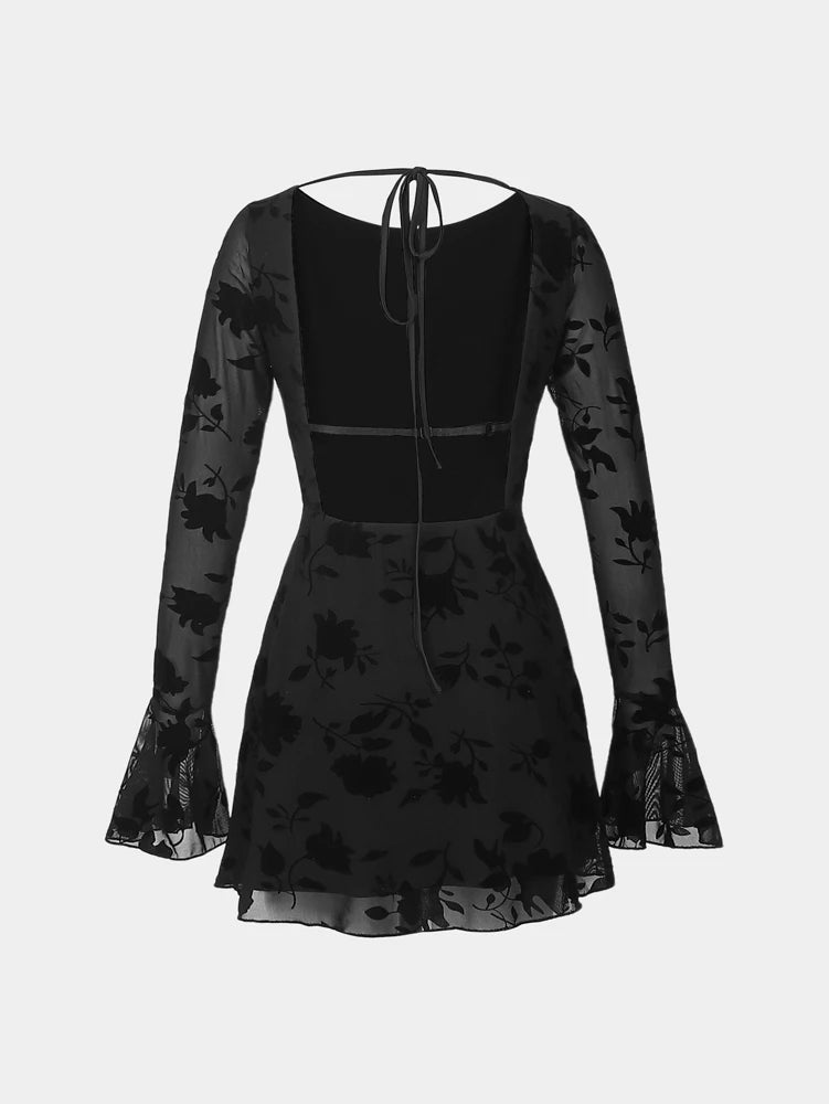 Flared-Sleeve Backless Mesh Gown | Elegant Loose Dress