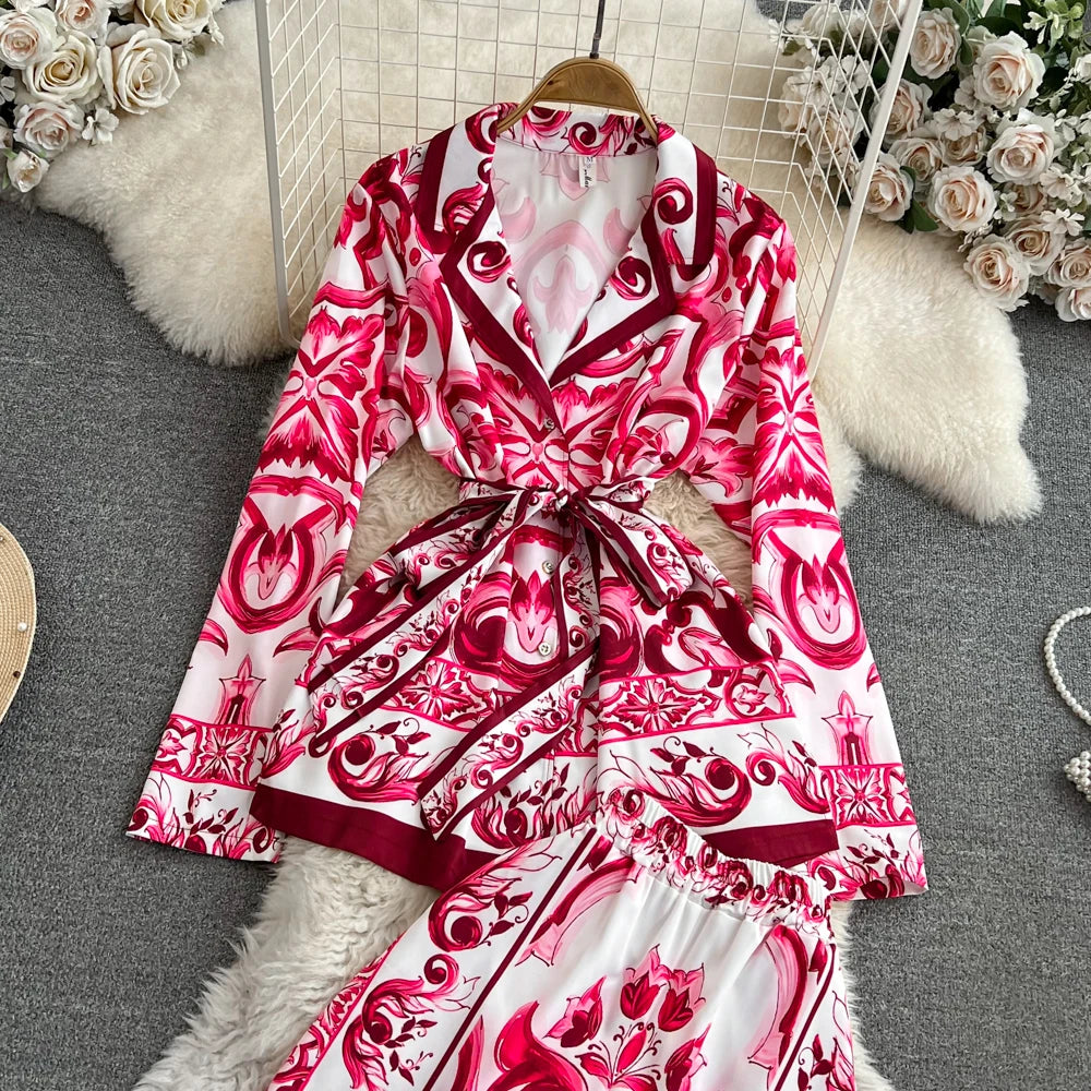 Floral Set – Women’s Long Sleeve Blouse & Skinny Pants