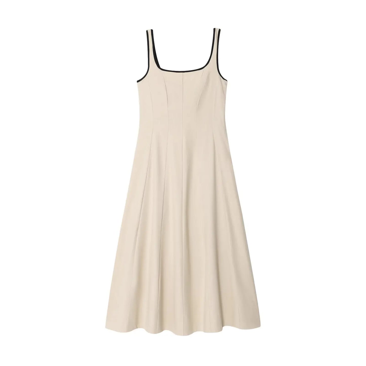 Contrast Edge Midi Dress | Casual Loose Suspender Dress