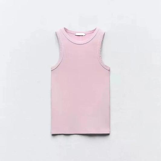 2025 Fashion New Water Wash Rib Simple Retro Workwear Women's Tank Top