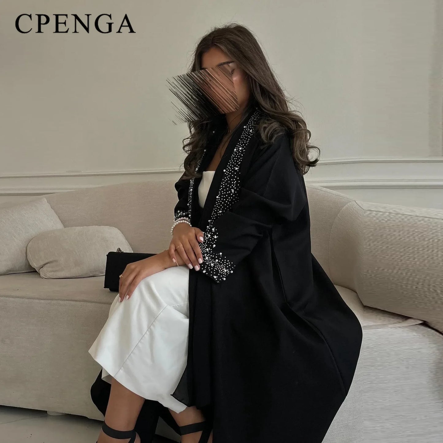 2024 Dubai Women Pearl Black Abaya Dress Luxury Ramadan Arabic Muslim Modest Cardigan Islamic Coat Fashion Turkey Solid Robe