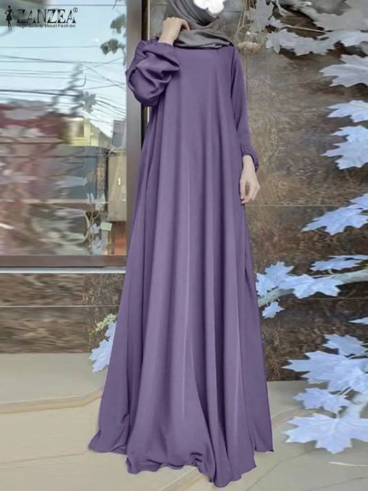 2025 ZANZEA Fashion Muslim Dress Women Tukey Abaya Robe Long Sleeve Maxi Sundress Vestido Dubai Kaftan Islamic Clothing Oversize