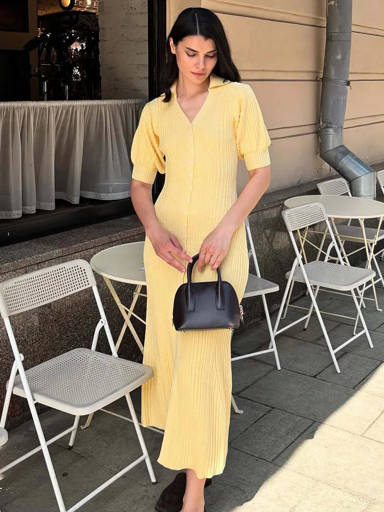 Slit Long Cardigan Knit Dress – Women’s Patchwork Maxi Dress