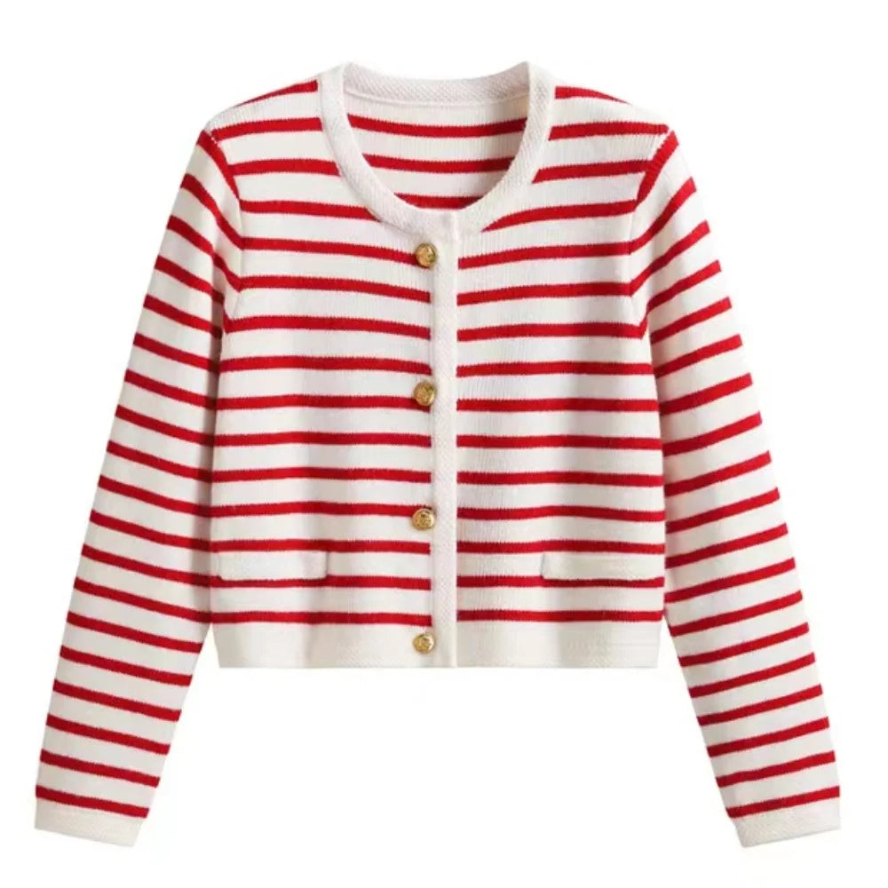 Elegant Knit Vest Cardigan for Women – Striped Office Lady Sweater