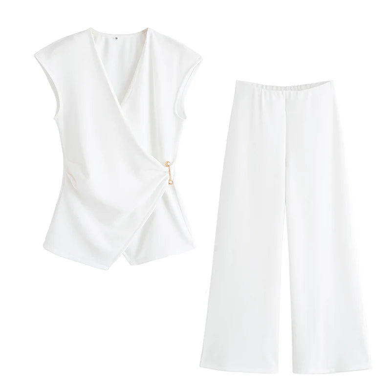 White sleeveless top and skirt set on a white background