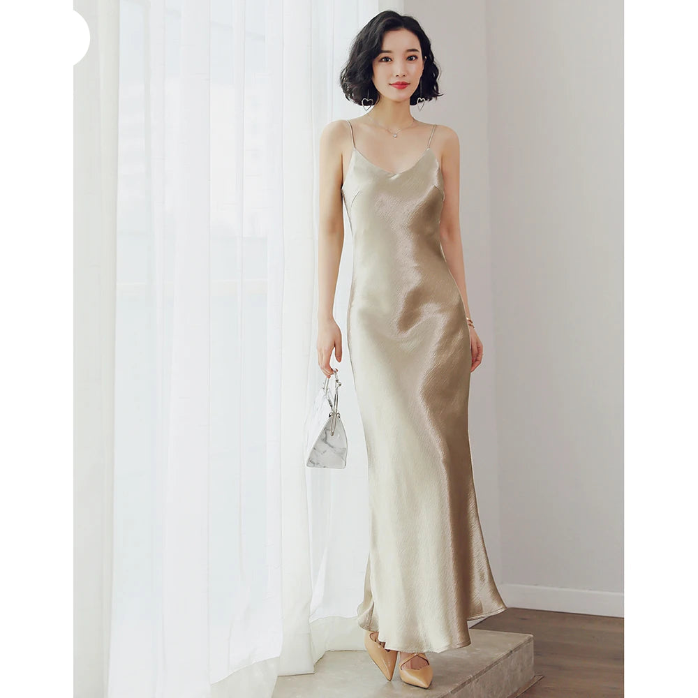 Satin Slip Dress – Spaghetti Strap Sexy Maxi Dress