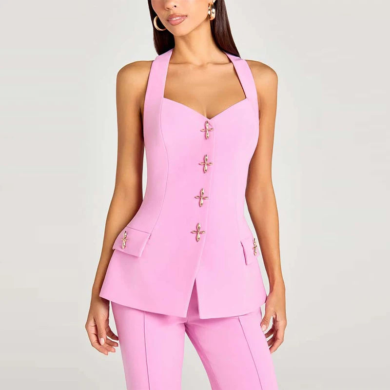 Women’s Blazer Pants Set | Vest Suit with Lapel, Slim Waist