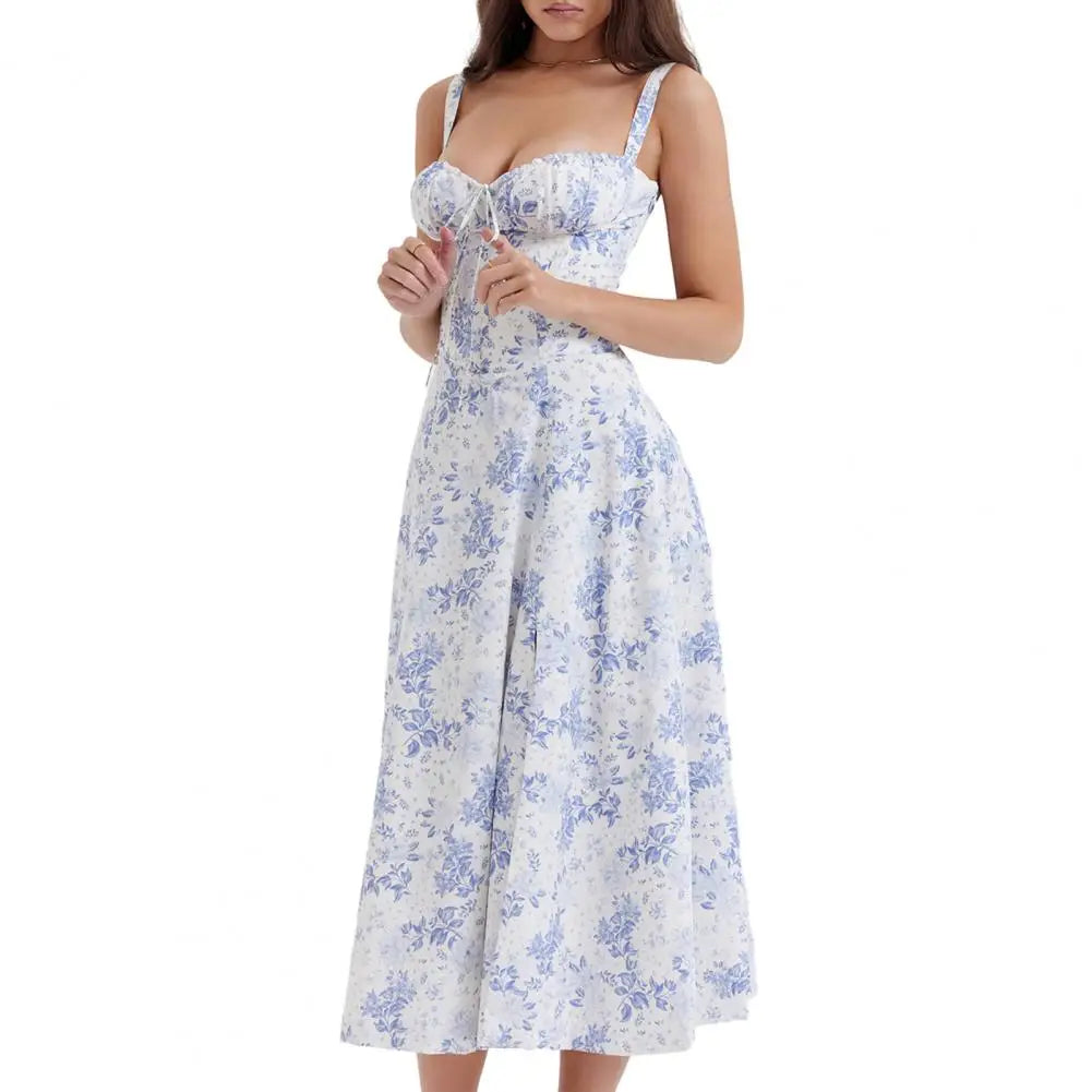 Sleeveless Dress Lace-up Bandeau Dress with Corset Design