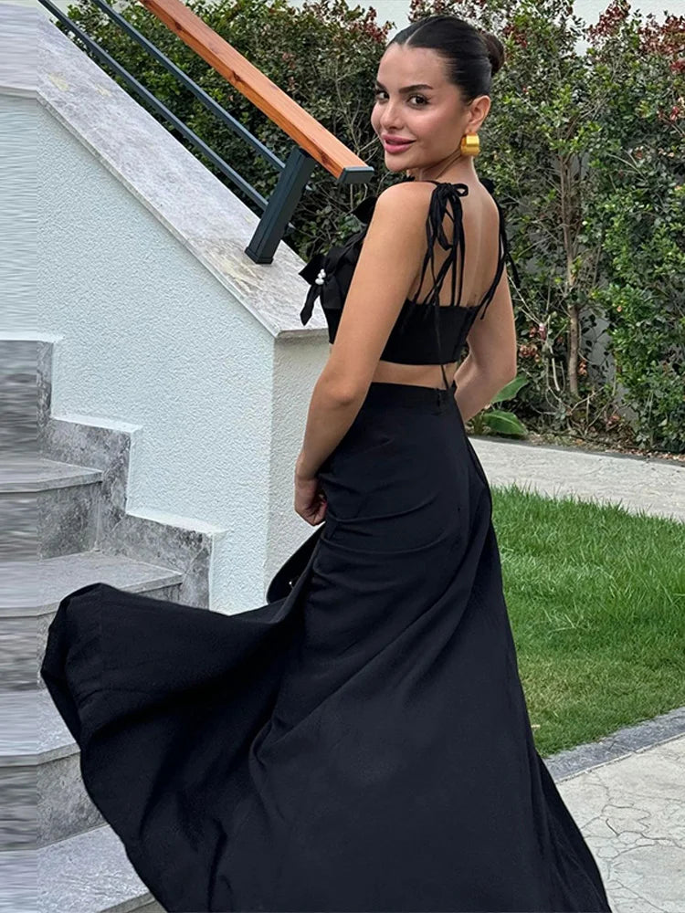 3D Printed Women’s Skirt Set – Sleeveless Crop Top & Maxi Skirt