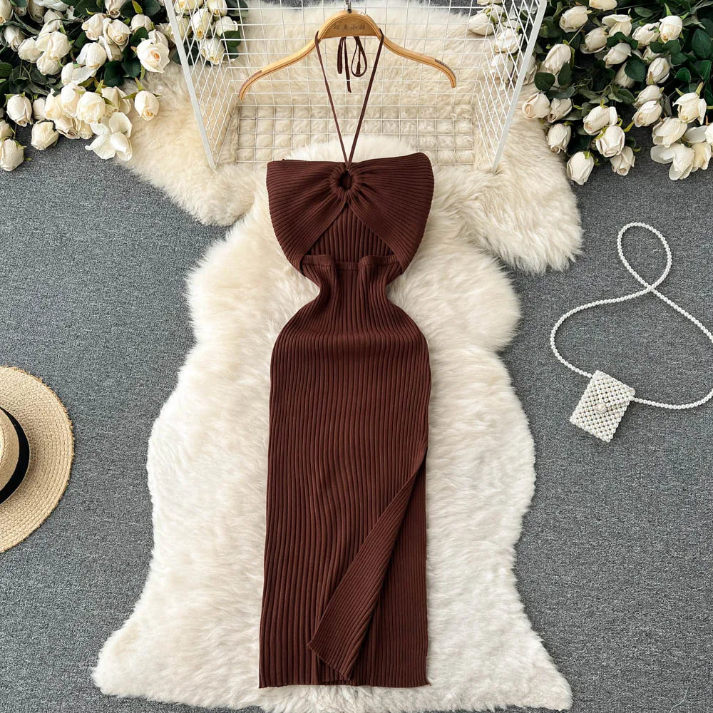 Split Knitted Bodycon Dress | Slim Elastic Dress