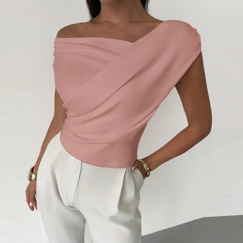 Elegant Slash Neck Sleeveless Tops | Simple T-Shirts