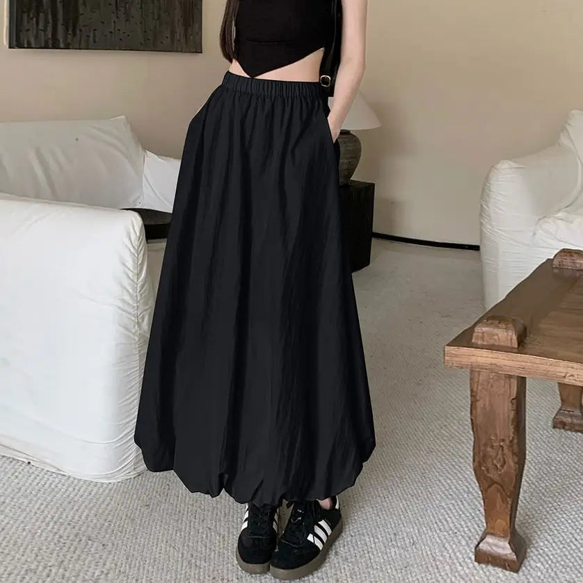 Puffy Flower Bud Skirt – High-Waisted A-Line Lantern Skirt