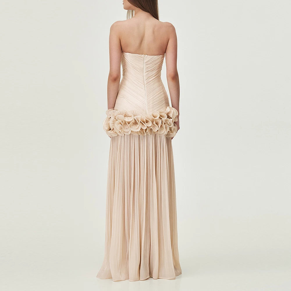Strapless Slimming Midi Dress | Sleeveless Patchwork Folds