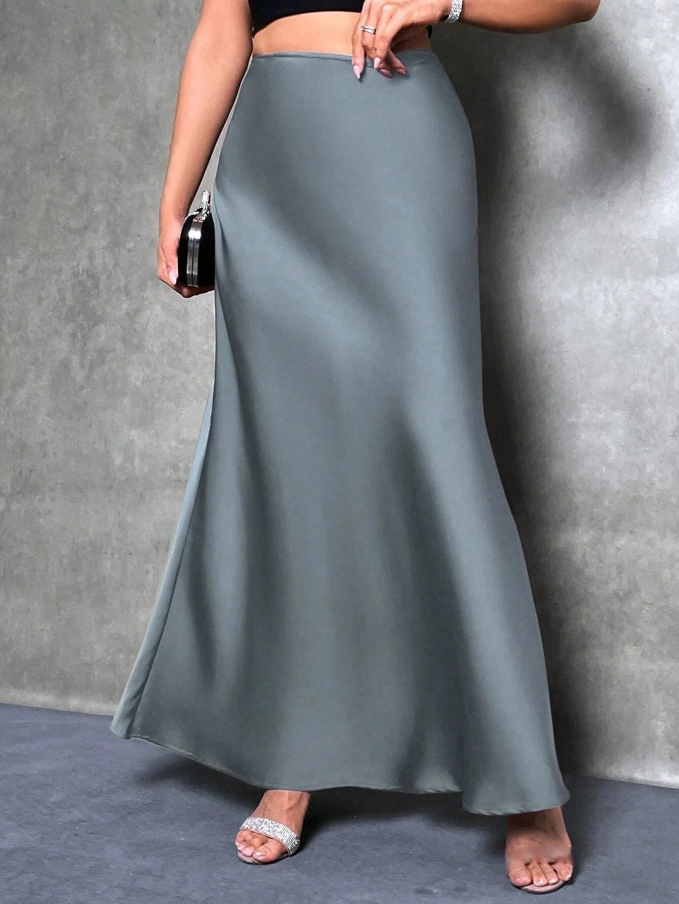 Elegant Satin High Waisted Maxi Skirt | A Line Long Skirts