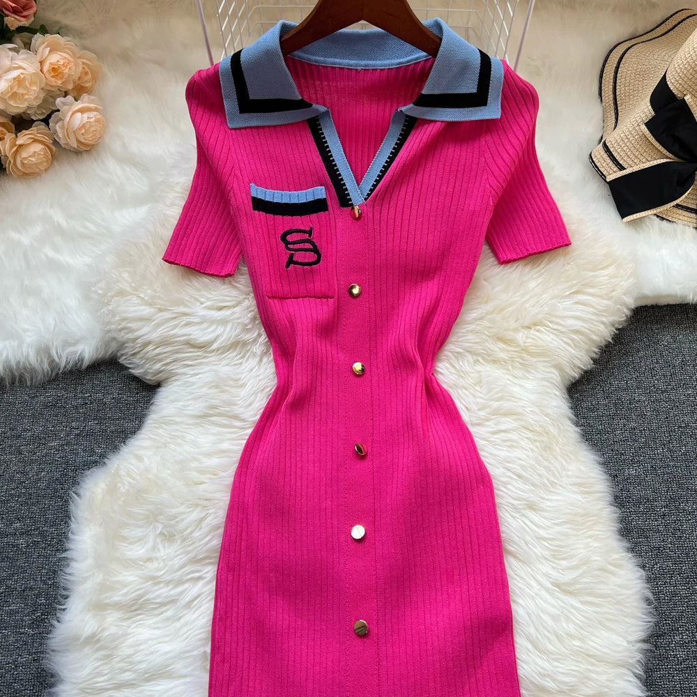Embroidery Long Bodycon Sweater Knitted Dress