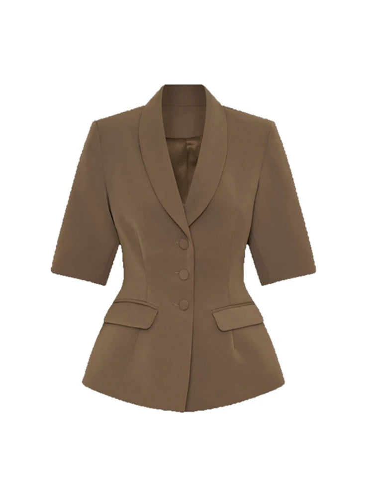 Women’s Casual Blazer Pants Set – Half Sleeve Suit with Wide Leg Pants