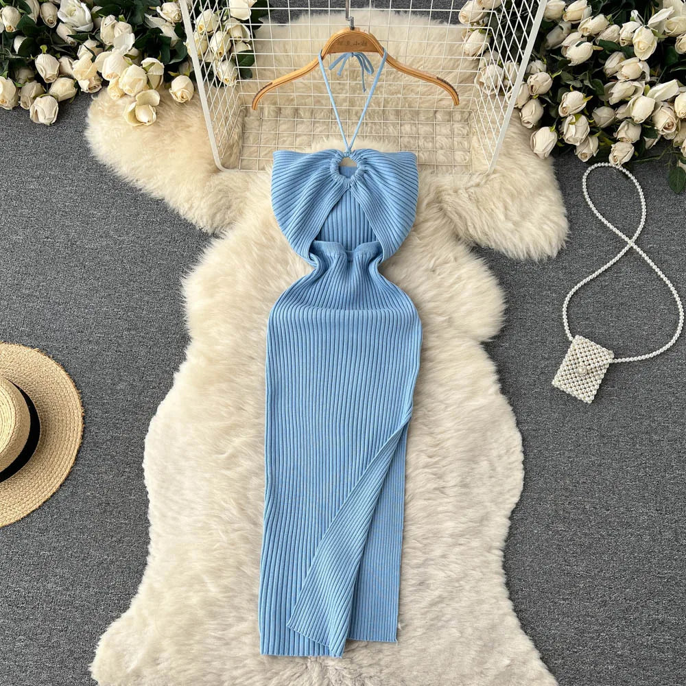 Split Knitted Bodycon Dress | Slim Elastic Dress