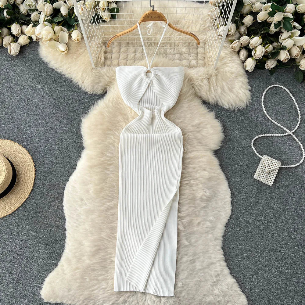 Split Knitted Bodycon Dress | Slim Elastic Dress