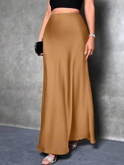 Elegant Satin High Waisted Maxi Skirt | A Line Long Skirts