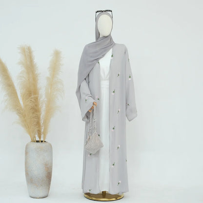 2024 Flower Embroidery Muslim Modest Cardigan for Women Eid Dubai Kimono Aabaya Dress Luxury Islam Saudi Turkey Plain Clothing
